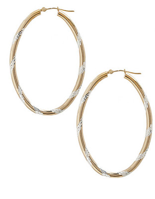 Fine Jewellery 14K Yellow Gold And Sterling Silver Diamond Cut Oval Hoop Earrings - Auragento (Silver/Gold)