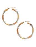 Fine Jewellery 14K Yellow Gold And Sterling Silver Satin Diamond Cut Hoop Earrings - Auragento (Silver/Gold)