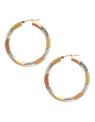 Fine Jewellery 14K Yellow Gold And Sterling Silver Satin Diamond Cut Hoop Earrings - Auragento (Silver/Gold)