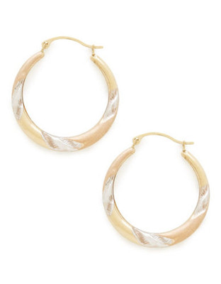 Fine Jewellery 14Kt 25mm Yellow White And Pink Gold Hollow Round Shaped Hoops - Tri Colour