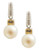 Fine Jewellery Sterling Silver 14K Yellow Gold Diamond And 7mm Pearl Drop Earrings - Pearl