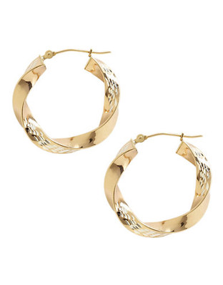 Fine Jewellery 14K Yellow Gold And Sterling Silver Triangle Twist Hoop Earrings - Two Tone