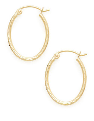 Fine Jewellery 14Kt Yellow Gold 1.9x15x20mm Full Diamond Cut Oval Shaped Hollow Tube Hoops - Yellow Gold