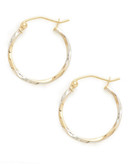 Fine Jewellery 14Kt Yellow Gold 1.9X20Mm Polished Hollow Twist Tube Hoops With Rhodium Plated Accents - Two Tone Colour
