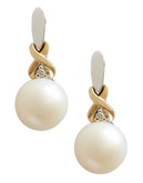 Fine Jewellery Sterling Silver 14K Yellow Gold Diamond And 8mm Pearl Earrings - Pearl