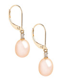 Fine Jewellery 10K Yellow Gold Diamond And Half Drill 8mm Pearl Earrings - Pink Pearl