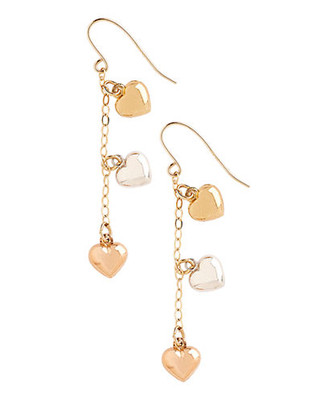 Fine Jewellery 14K Tri Colour Heart Drop Earrings - Tri Colour