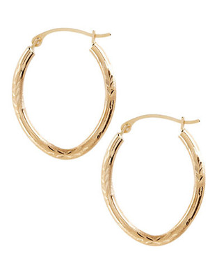 Fine Jewellery 14K Yellow Gold Diamond Cut Oval Hoop Earrings - Yellow Gold