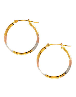 Fine Jewellery 14K Tri Colour Gold Satin Diamond Cut Supreme Hoop Earrings - Tri Colour Gold