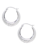 Fine Jewellery 14KT White Gold Rhodium Plated 18mm Diamond Cut Hollow Back To Back Hoops - Pearl