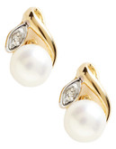 Fine Jewellery 10K Yellow Gold Diamond And Half Drill 5mm Pearl Earrings - Pearl