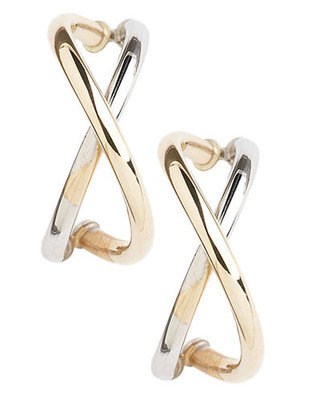 Fine Jewellery 14K Yellow And White Gold Double Hoop Earrings - Two Tone colour