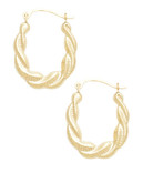 Fine Jewellery 14K Yellow Gold Oval Shaped Twist Patterned Hoop Earrings - Gold
