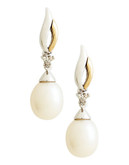 Fine Jewellery 14K Yellow Gold Sterling Silver Diamond and Ball Drop 8mm Pearl Earrings - Pearl