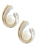 Fine Jewellery 14K Yellow Gold Sterling Silver Diamond And 5mm Pearl Earrings - Yellow Gold
