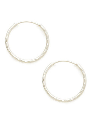 Fine Jewellery 14Kt White Gold Rhodium Plated 14mm Full Diamond Cut Endless Hoops - White Gold
