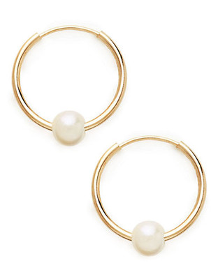 Fine Jewellery 10Kt Yellow Gold 14mm Hoops With 4mm White Freshwater Pearl Beads - Pearl