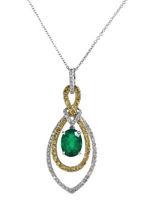 Effy 14k White and Yellow Gold Diamond Yellow Diamond Emerald Pendant - Emerald
