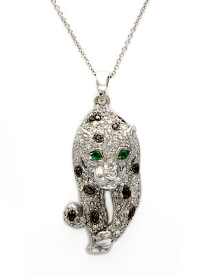 Effy 14K White Gold, White And Black Diamond And Emerald Pendant - Emerald
