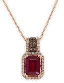 Effy 14k Rose Gold Diamond Espresso Diamond Lead and Glass Filled Ruby Pendant - Ruby