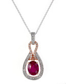 Effy 14k White and Rose Gold Diamond Lead and Glass Filled Ruby Pendant - Ruby