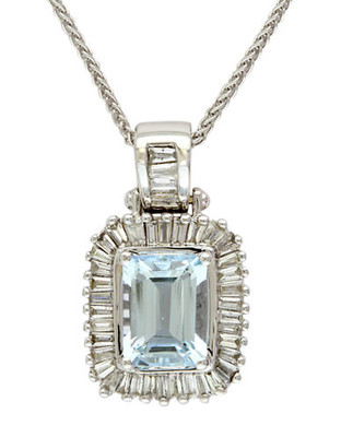 Effy 14K White Gold, Diamond And Aquamarine Pendant - Diamond