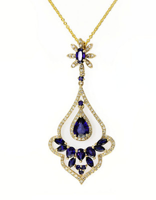 Effy 14K Yellow Gold Diamond And Diffused Ceylon Sapphire Pendant - Sapphire