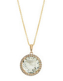 Effy 14K Yellow Gold Diamond and Green Amethyst Pendant Necklace - Diamond