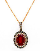 Effy 14K Rose Gold Diamond Espresso Diamond  Lead Glass Filled Ruby Pendant - Ruby