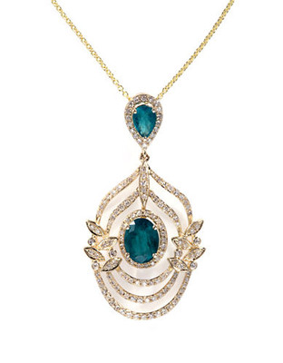 Effy 14K Yellow Gold Diamond And Emerald Drop Pendant - Emerald