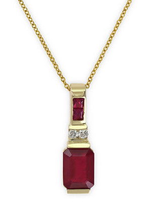Effy 14k Yellow Gold Diamond Lead and Glass Filled Ruby Pendant - Ruby