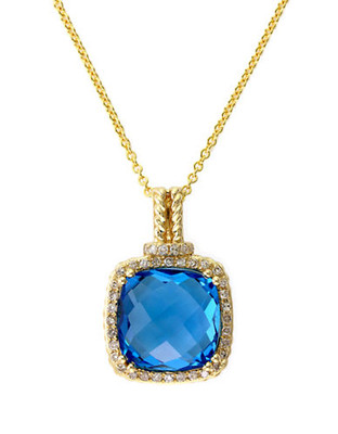Effy 14K Yellow Gold Diamond and Blue Topaz Pendant - Topaz