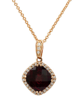 Effy 14K Rose Gold, Diamond And Rhodolite Pendant - Dark Red
