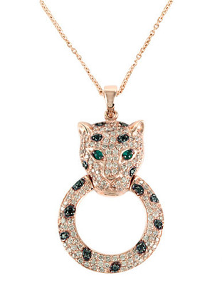 Effy 14K Rose Gold 0.74ct White And Black Diamond with Emerald Pendant - Emerald