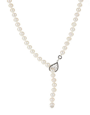Fine Jewellery Diamond Teardrop Pendant Pearl Necklace - White