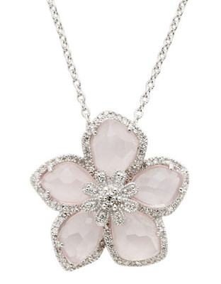 Town & Country Sterling Silver, Diamond And Rose Quartz Brazilliance Flower Pendant - Diamond