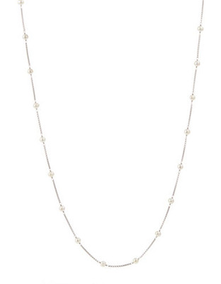 Honora Style Sterling Silver 8 to 9 mm Long Stationed Pearl Necklace - White