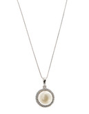 Fine Jewellery 14K White Gold Rhodium Plated Diamond and Pearl Pendant - Pearl