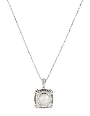 Fine Jewellery Sterling Silver Pearl Diamond and Black Diamond Pendant Necklace - Pearl
