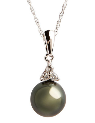 Fine Jewellery 10K White Gold Diamond And Black Pearl Pendant - Black Pearl