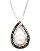 Town & Country Sterling Silver Black And White Diamond And Freshwater Pearl Necklace - Pearl