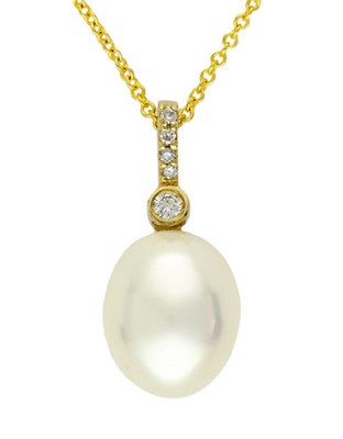 Effy Yellow Gold Diamond and Freshwater Pearl Pendant - Diamond/Pearl