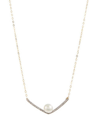 Fine Jewellery 10K Yellow Gold Floating Pearl and Diamond Bar Necklace - Pearl