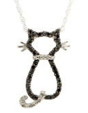 Fine Jewellery 10K White Gold, Black And White Diamond Cat Necklace - White Gold/Black And White Diamond