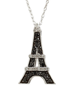 Fine Jewellery 10K White Gold, White And 0.21ct Black Diamond Eiffel Tower Pendant - Black