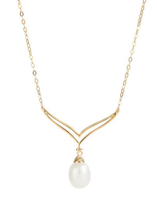 Fine Jewellery 10K Yellow Gold Diamond and Drop Pearl Bar Necklace - Pearl