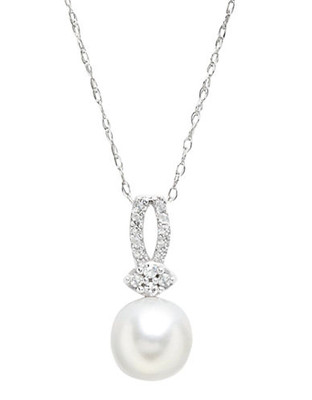 Fine Jewellery 10K White Gold Diamond And 7mm Pearl Pendant - Pearl