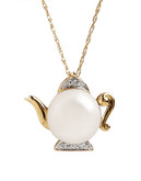 Fine Jewellery 10K Yellow Gold Diamond And Pearl Teapot Pendant - Gold