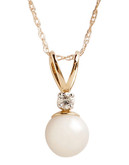 Fine Jewellery 10K Yellow Gold Diamond And Half Drill Pearl Pendant - Pearl