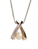 Fine Jewellery Sterling Silver 14K Yellow Gold Diamond And Pearl Pendant - Pearl